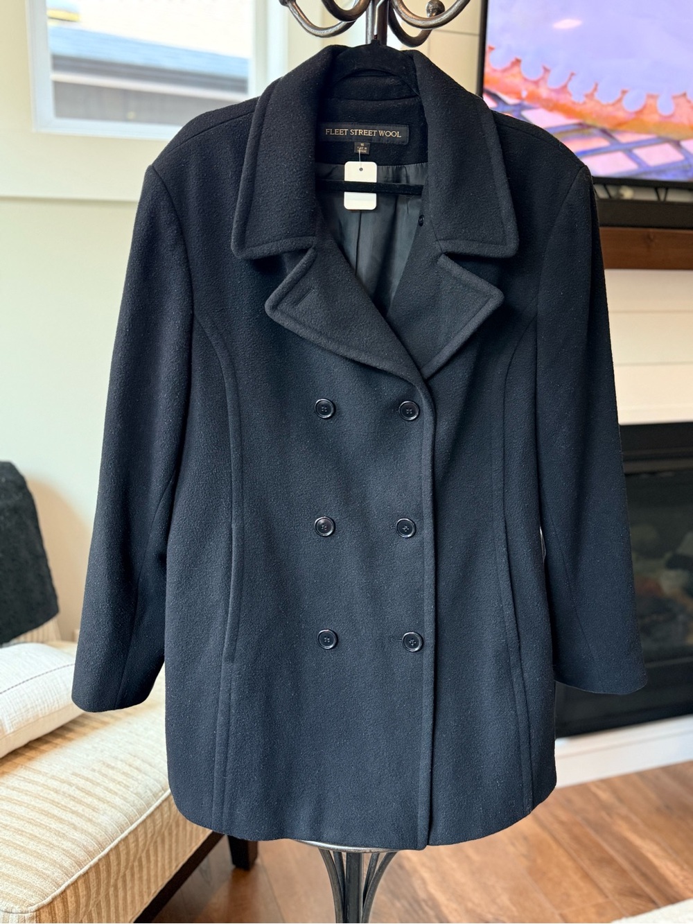 Fleet Street 100% Wool Women's Double-Breasted Peacoat - Black